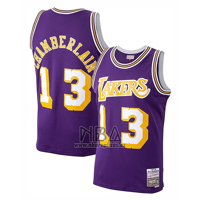 Camiseta Los Angeles Lakers Wilt Chamberlain NO 13 Mitchell & Ness 1971-72 Violeta